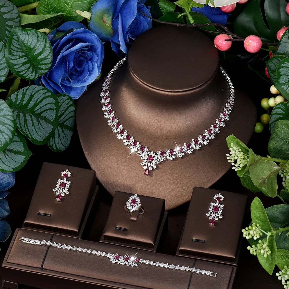 Splendid Heart Multicolor 4 Pcs Women's Jewellery Necklace Earrings Ring Wedding Party Dinner Travel Accessories M-559
