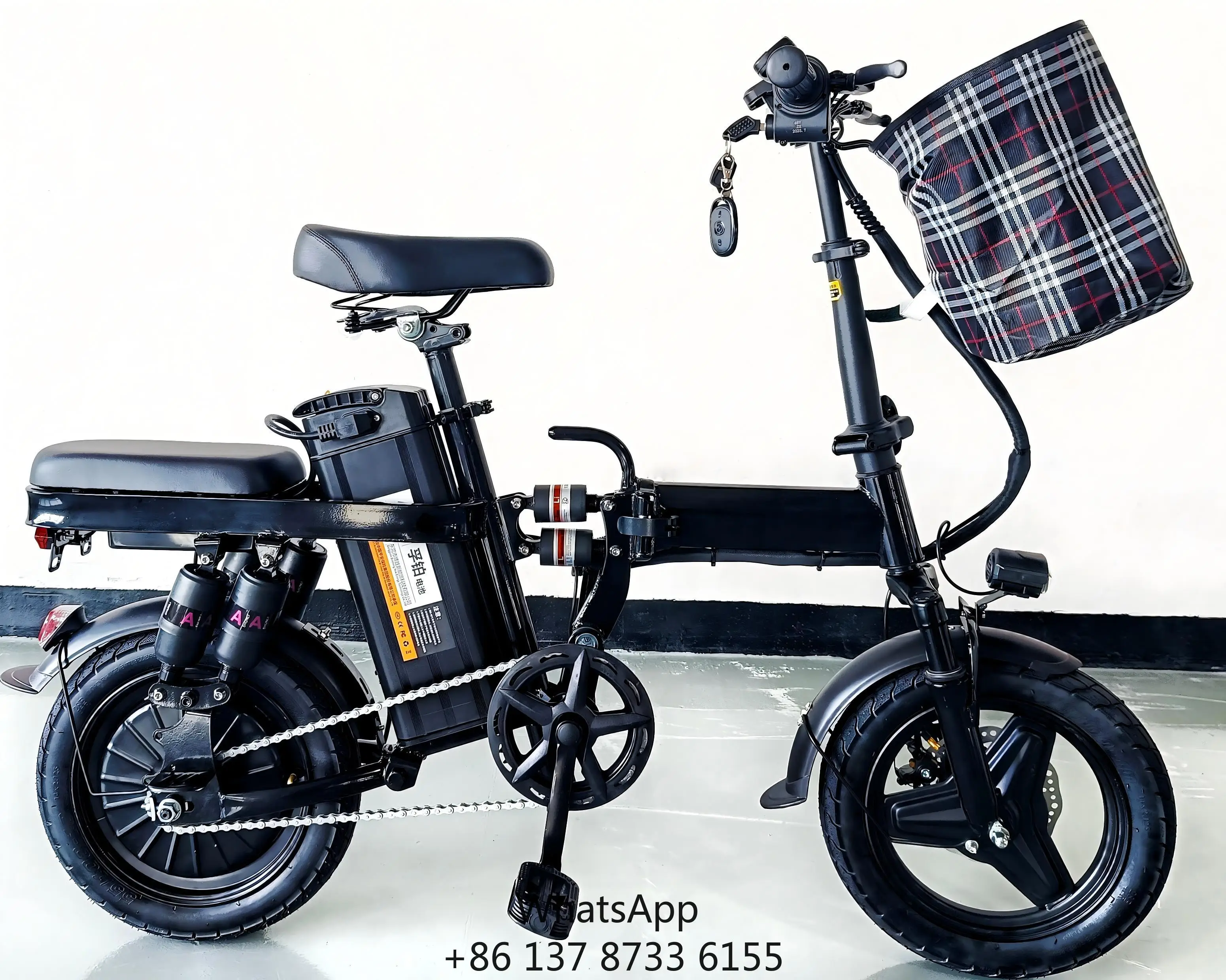 

14 Inch Ultra-Light Folding High Carbon Steel Middle Shock Electric Bicycle 48V30A Lithium Battery Portable Small For Wholesale