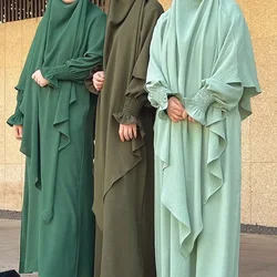 Abaya and Khimar Set Jilbab 2 Piece Ramadan Long Hijab Dress Muslim Prayer Clothes Jilbabs for Women Turkey Islam Dubai Outfit