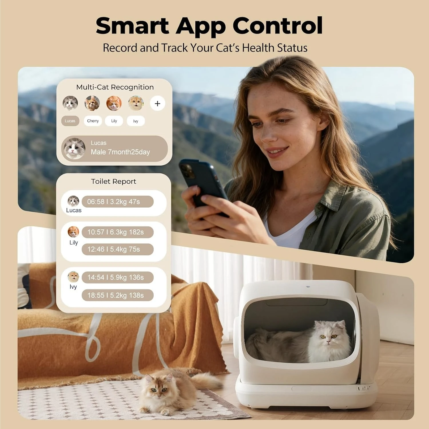 Robotail Self Cleaning Cat Litter Box,106L XXXL Extra-Large Automatic Cat Litter Box for Large Cats, Open Top, Customized view 6