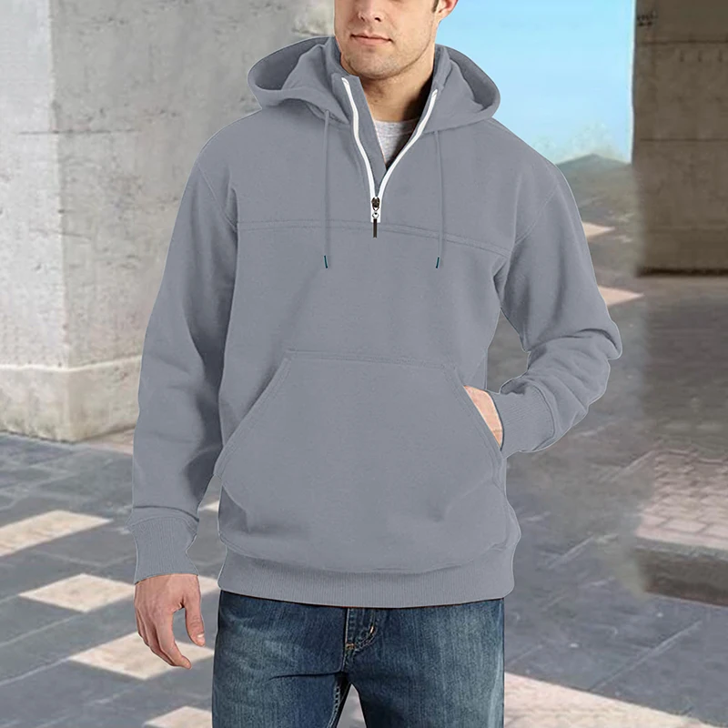 Outdoor Casual Men Hoodies Spring Retro Solid Color Men's Hooded Sweatshirts Zipper Drawstring Long Sleeve Pullover Clothes Tops