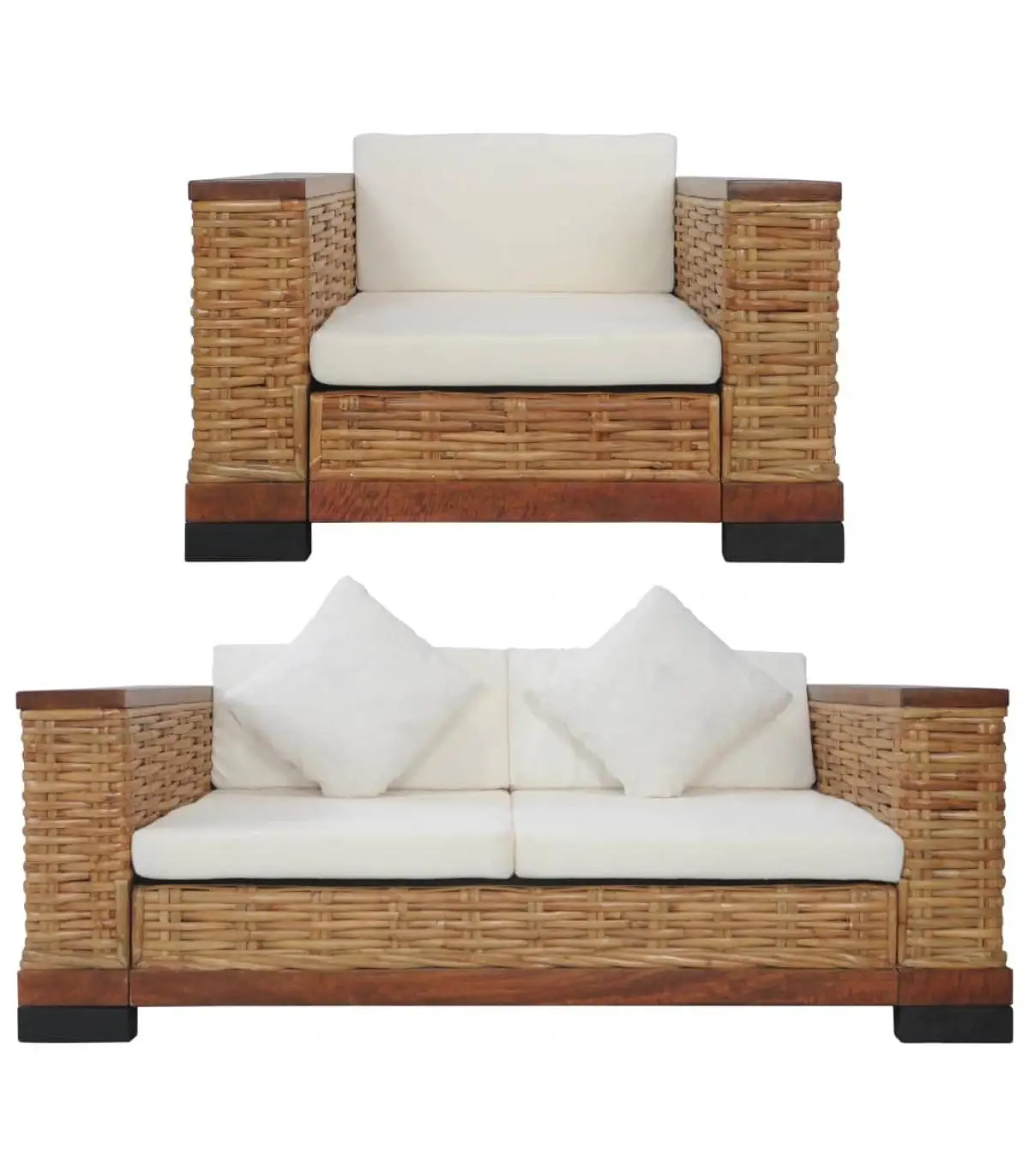 Sofas set of sofas with cushions 2 pieces of natural brown rattan