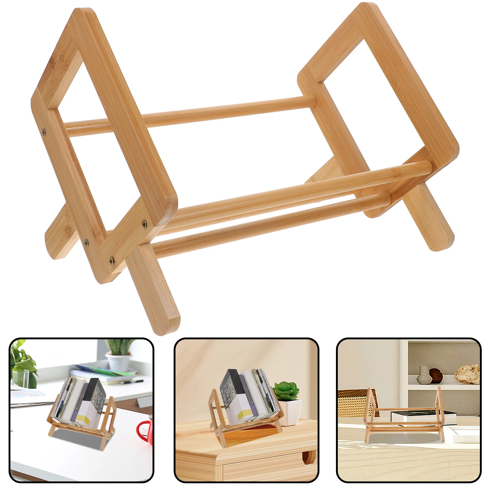 Bamboo Desktop Bookcase Organizer Bookshelf Rack for Office Home Classroom Storage Desktop Bookshelf Magazine Shelf