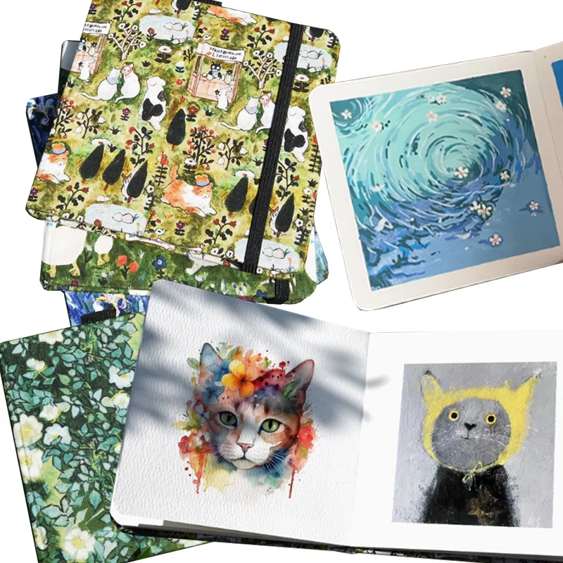 

20 листов/40 страниц, тканевая акварельная книга 13x13 см, которую нелегко отвалить для акварельного масла, пастельного эскиза, рисунка граффити