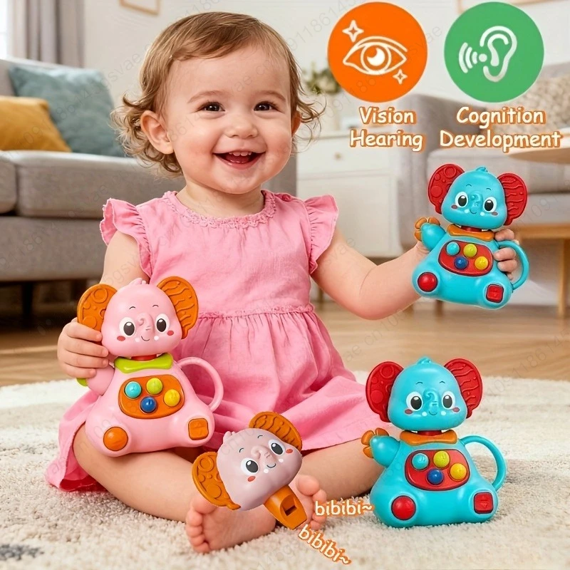 Chocalho de bebê portátil bonito e interessante, bola de plástico de chocalho de elefante/cervo de educação precoce de quebra-cabeça, material ABS