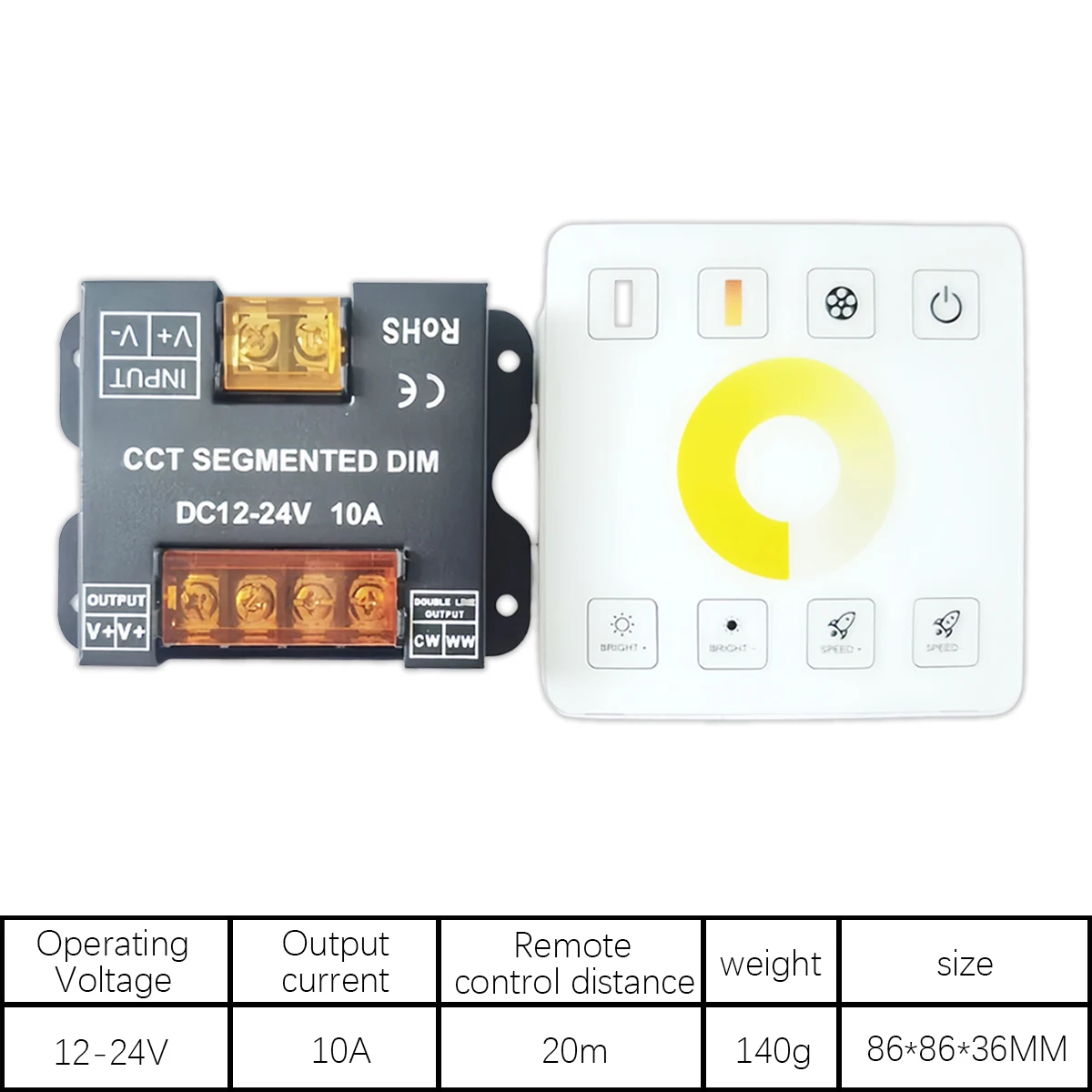 RF Wireless 86-Type Dual CCT Touch Dimmer - 10A Tunable White Panel Controller (DC5-24V)
