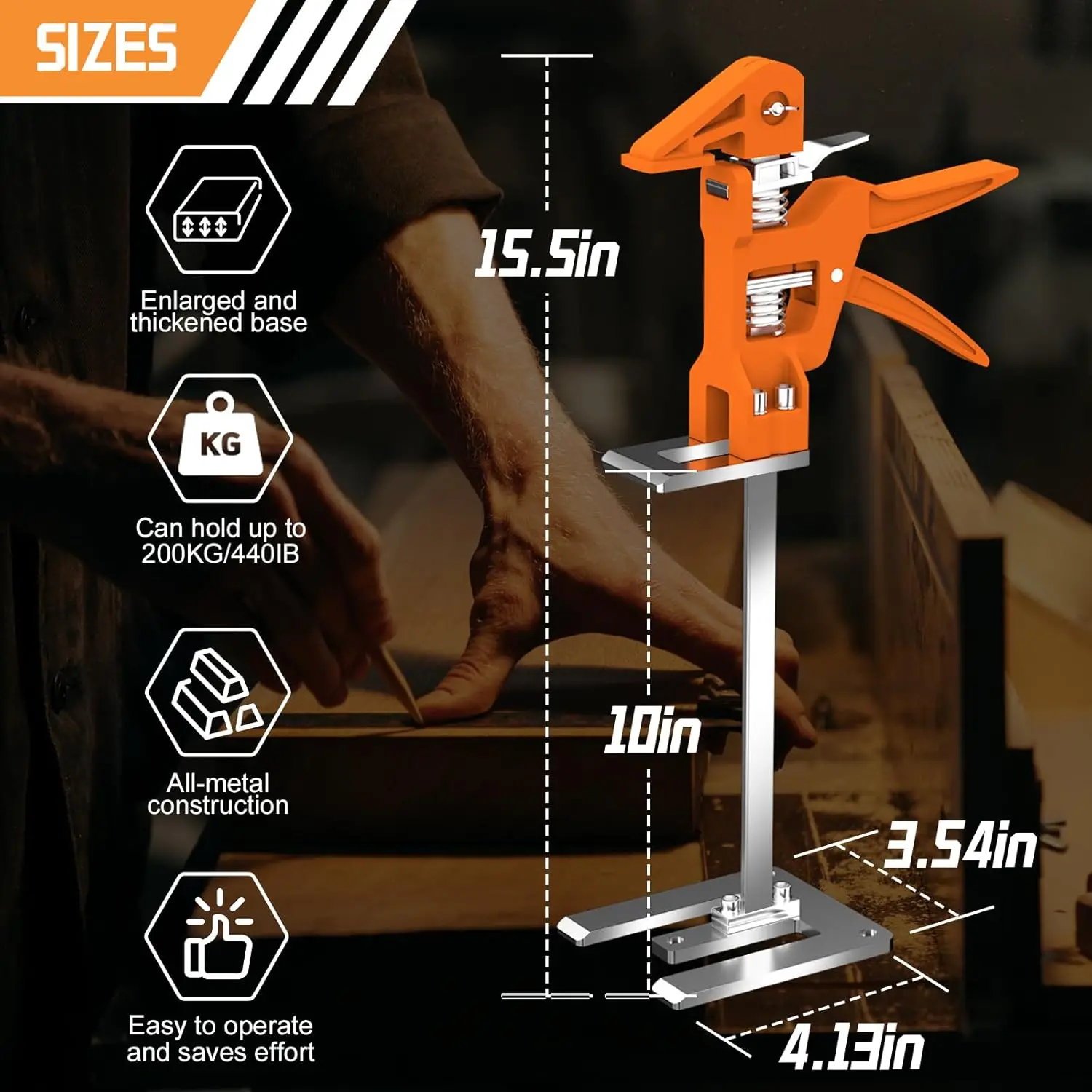 

[Upgrade] Labor Saving Arm Jack 2 Pack,15.5 Inch Stainless Steel Furniture Lifts with Handbag,Flooring&Windows,Load 440LBS