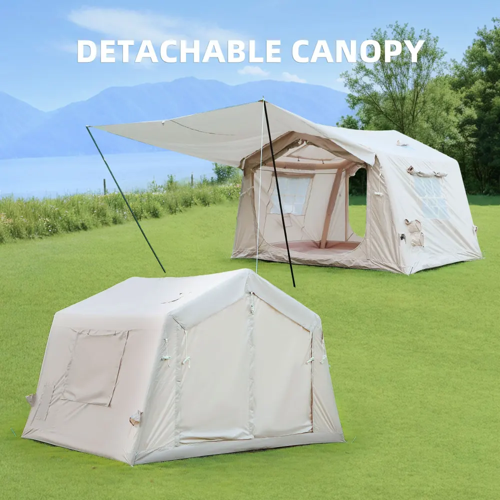 Waterproof Oxford Cloth Inflatable Camping Tent, 8 Square Meters with Canopy, Equipped with Manual Air Pump, Quick and Easy To Set Up, Suitable for All Seasons, Made of Waterproof Oxford Cloth, Suitable for Adults, 4/6/8 Person Camping Trips.