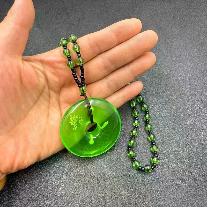 Green Amber Beeswax Necklace Water Drop Pendent Necklace For Women Unisex Lucky Safety Long Pendant Sweater Chain Ornaments