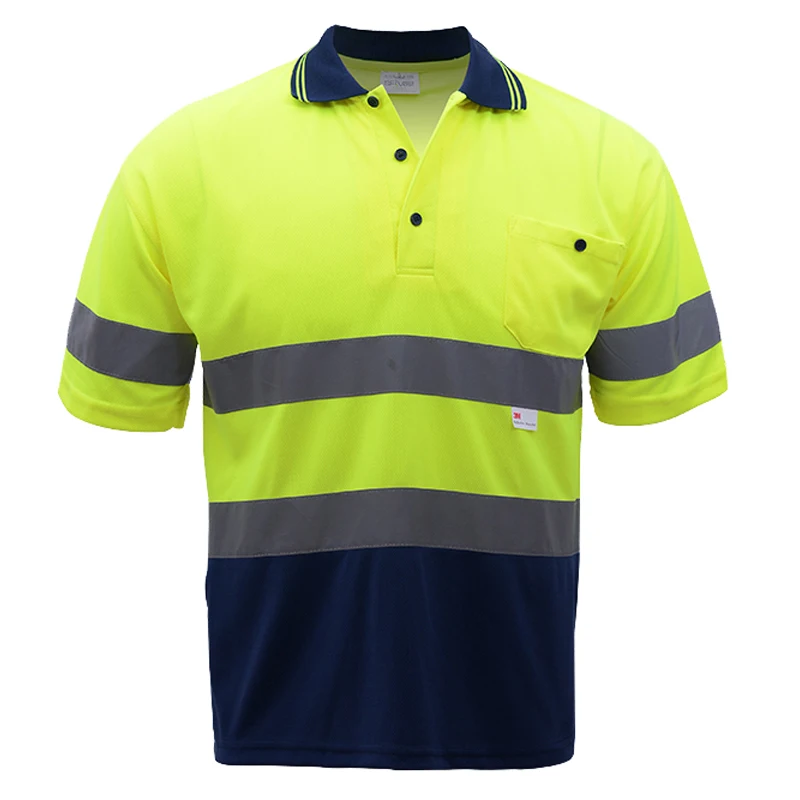 Work Shirt Men Safety Polo Shirt Summer Construction Hi Vis Workwear With 3M Reflective Stripes