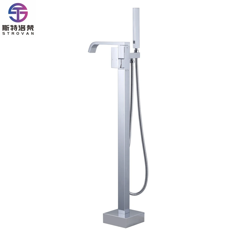 

Bathroom Tub Filler Faucet Floor Mounted Bathtub Shower Faucet Waterfall Spout Free Standing Tub Mixer Tap with Handheld Sprayer
