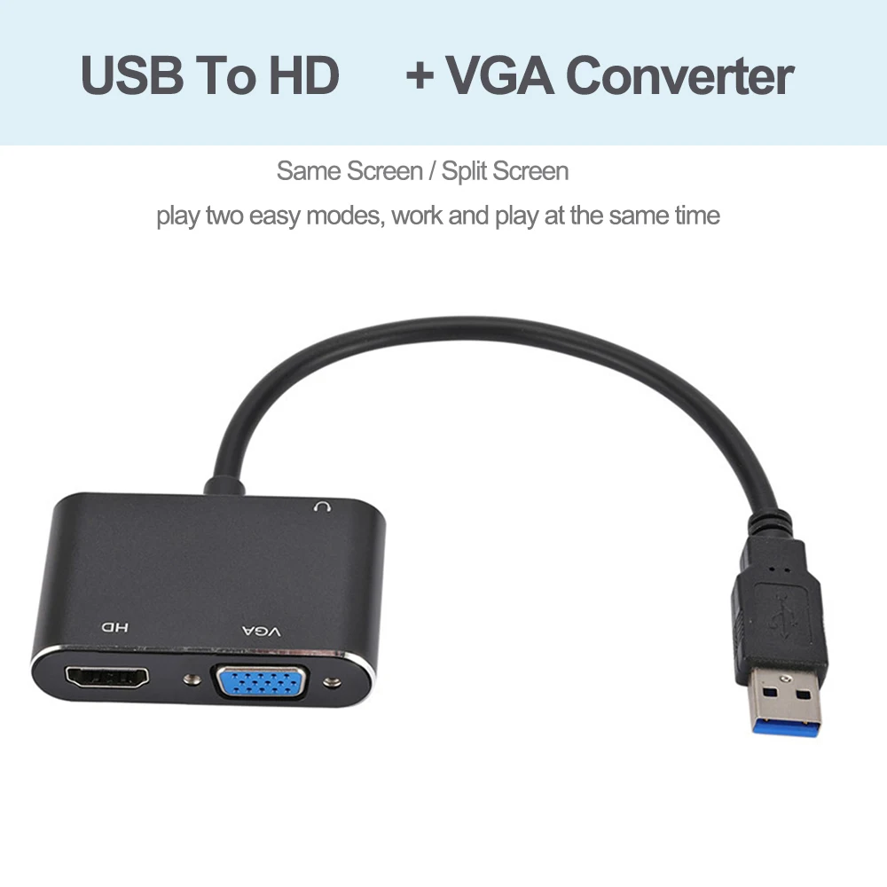 USB 3.0 do z wejściem HDMI, Adapter VGA konwerter DVI 1080P HD do komputera do projektora TV Monitor przedłużyć ekran kabel VGA