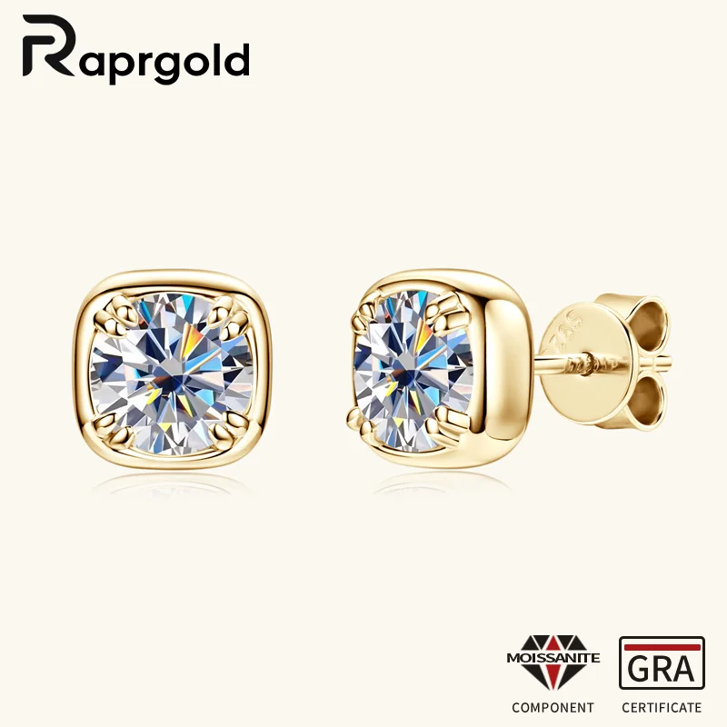 

RAPRGOLD GRA Certified 1CT Moissanite Stud Earrings for Women 925 Sterling Silver Piercing Earring Fine Jewelry Gifts Pendientes