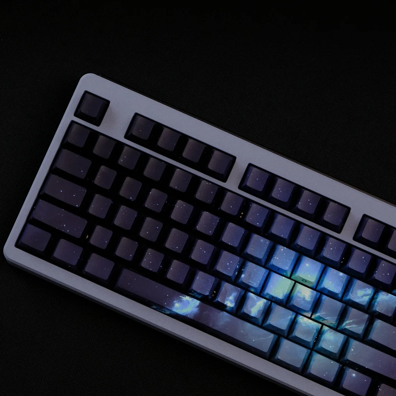 129 Keys Cosmic Nebula Side Engraved Transparent Key Cap PBT Cherry Profile Thermal Sublimation Mechanical Keyboard Cap