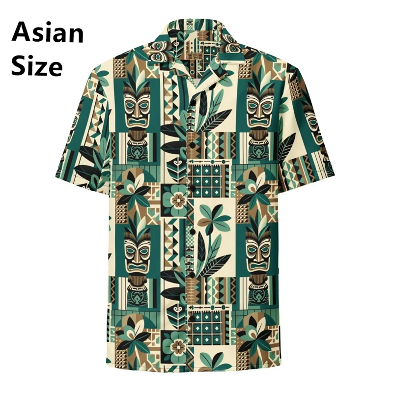 

3d Tiki Print Hawaiian Mens Shirt Retro Men's Shirt Loose Casual Male Clothing 2025 New Fashion Trend Man Short Sleeve Tees Tops