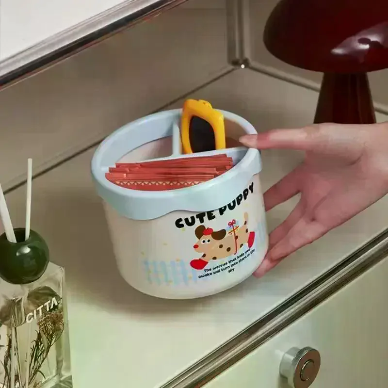 

Симпатичная коробка для хранения кистей для макияжа, разделенный органайзер большой емкости, настольный мультяшный косметический ящик для хранения карандашей для бровей