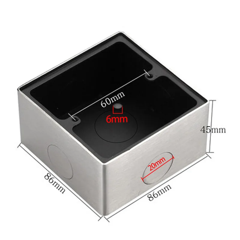 Type 86 Surface Mount Universal Wall Switch Junction Box Stainless Steel Panel Button Metal Box 20mm hole