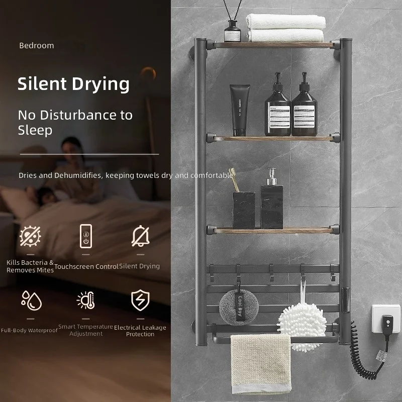 Heated Towel Rack, Smart Thermostatic Bathroom Shelf, Wall-Mounted No-Drilling, Home Bathroom Accessory, Electric Towel Warmer