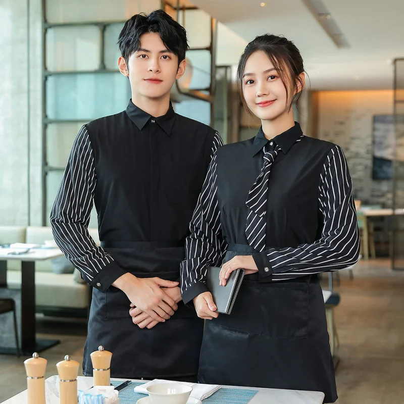 패스트푸드점 웨이터 유니폼 스트라이프 긴팔 커피숍 양식점 핫팟 카페 직원 상의