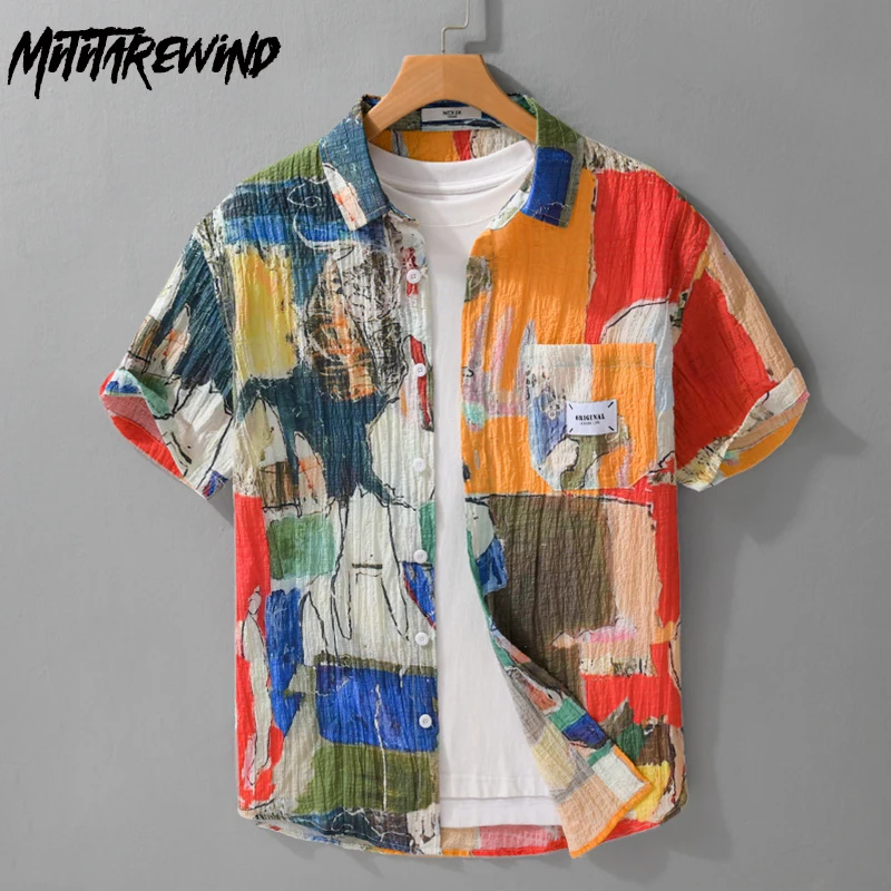 2026 Summer New Men's Shirts Holiday Beach Hawaii Shirt Men Streetwear Short Sleeve Printed Shirt with Pocket Youth Fashion Tops
