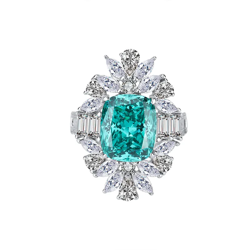 

New fashion trend S925 silver inlaid 5A zircon colorful treasures tourmaline Paraiba Bikou jewelry ring