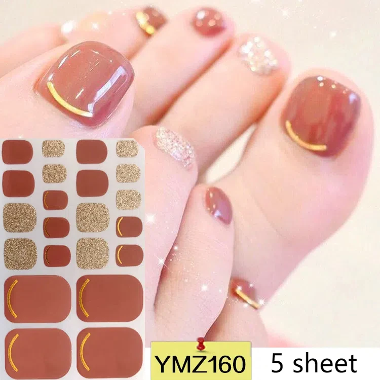 5 Vellen/Pak Glitter Pailletten Teennagel Sticker Volledige Cover Waterdichte Sticker Voet Teennagel Tabletten Nagel Stickers Manicure Diy Nagel