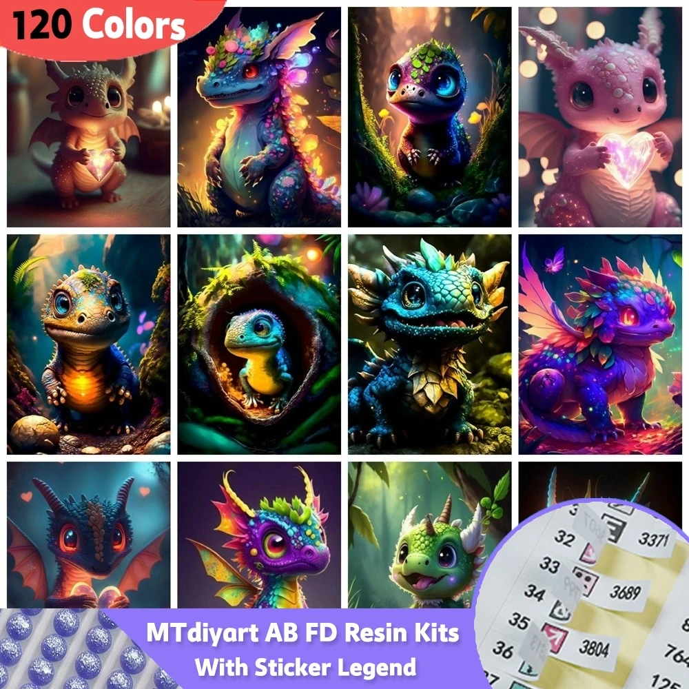 Dragon 120 Colors AB Fairy Dust 5D Resin Diamond Painting With Sticker New Arrivals Cartoon Mosaic Animal Fantasy Home Decor