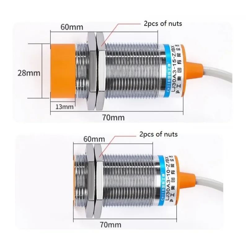 Flat Head 30mm Inductive Metal Sensor Switch 10mm Detect Distance M30 Proximity Switches AC DC 2 3 4 Wires NPN PNP NO NC LJ30A3