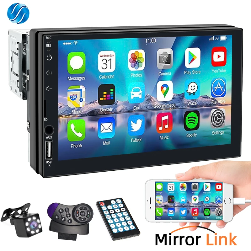 Car Radio 1 Din MP5 Multimedia Player 7 Inch Touch Screen FM ISO Power Aux Input Bluetooth USB Mirror Link Universal Autoradio