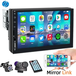 Universal Car Radio Multimedia Player, MP5, Touch Screen, FM, poder ISO, Entrada Aux, Bluetooth, USB, Link Espelho, 7 