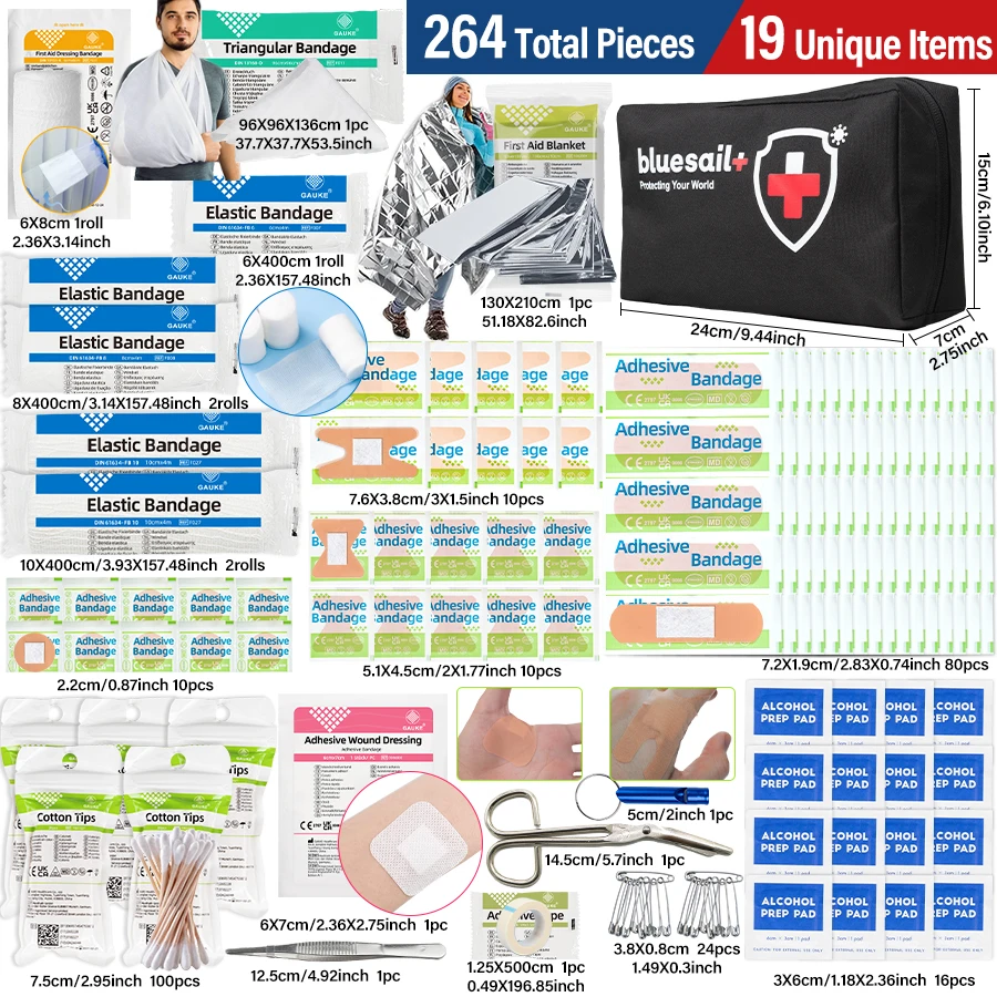 264pcs Portable Emergency Kit IFAK First Aid  Survival Kits Waterproof Medical Rescue Bag for Outdoor Camping Travel School Car