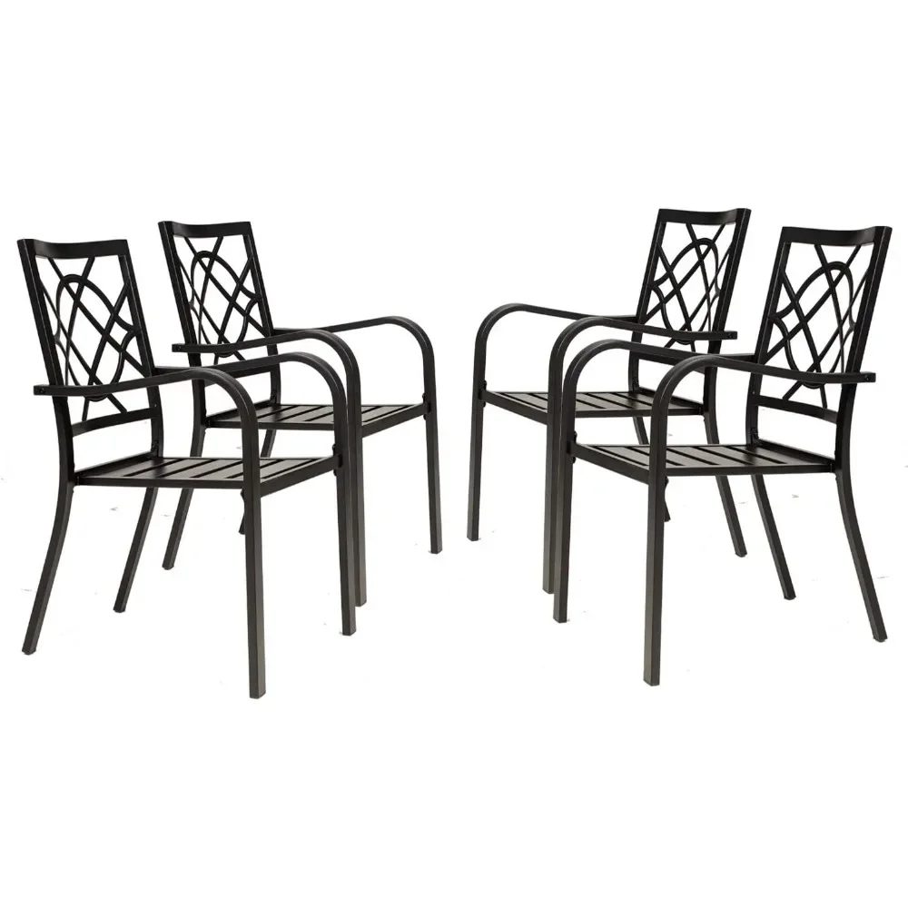 

300lbs Patio Chairs Set of 4 Outdoor Dining Chairs, Metal Frame Stackable Patio Dining Chairs, Wrought Iron Black Outdoor Chairs