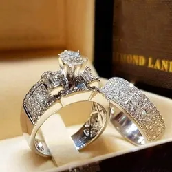 Luxury Fashion Elegant Crystal Female Zircon Wedding Ring Set Fashion Silver Color Simple Accessories Jewelry Rings for Woman