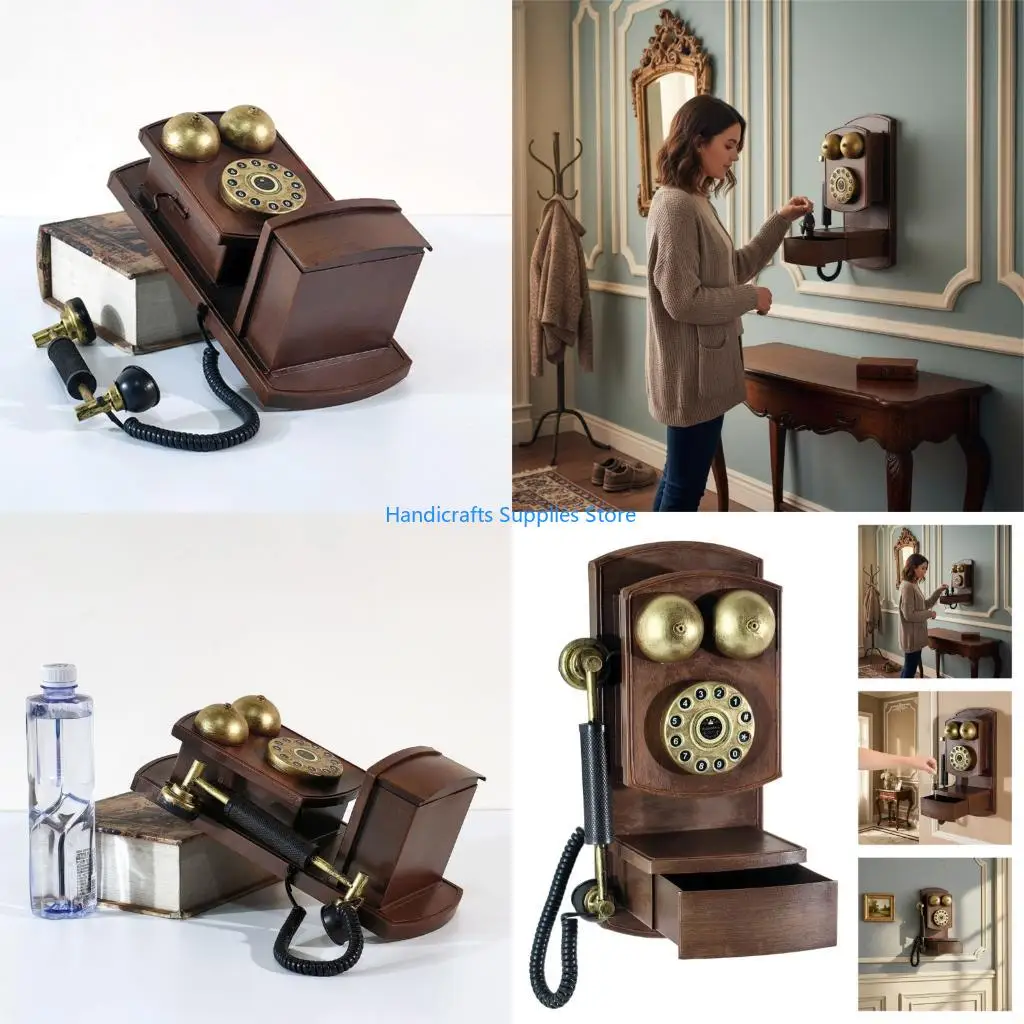 R1WA Retro Wall Mount Corded Phone Model Antique Landline Telephone with Storage Box