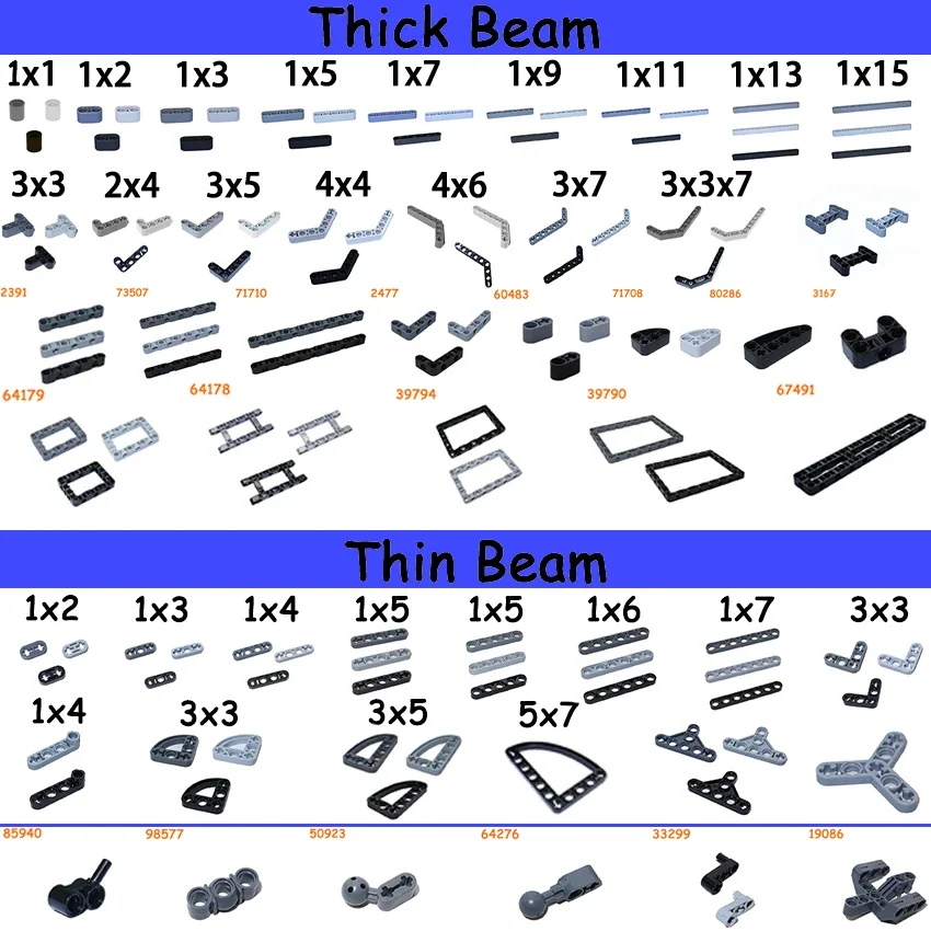 Long Nail and Hole Liftarm Thick Beam Thin Brick Assembly Particle MOC High-tech Technology Building Block