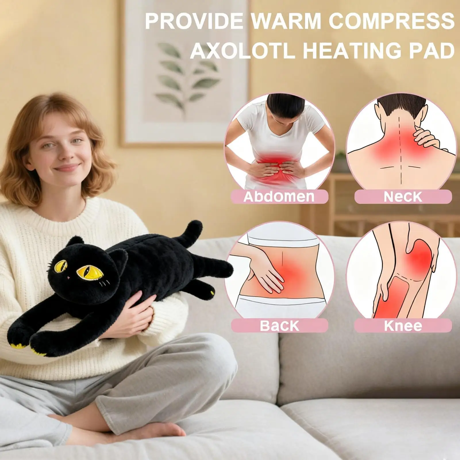 

Плюшевая подушка с черным котом, грелка, мягкая мягкая подушка для лежачего кота, USB-питание, менструальная подушка для кошек, грелка, подарок на день рождения