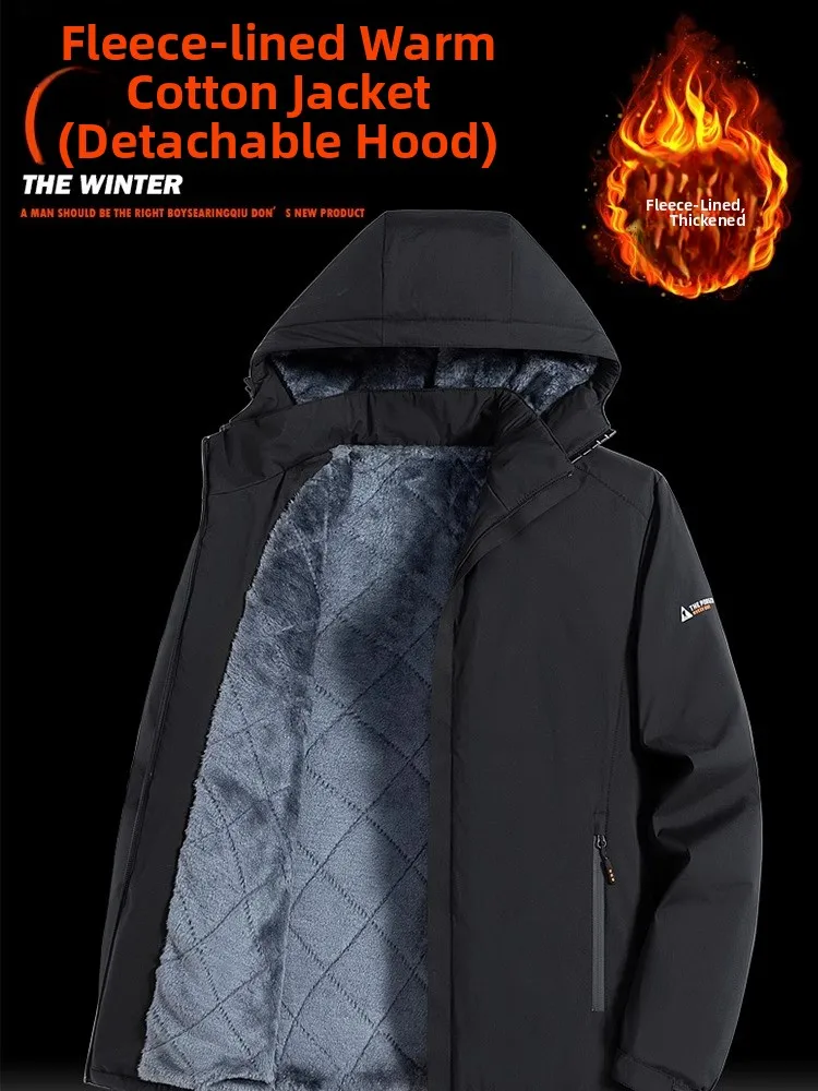 

Thiened Winter Jaet Men's Removable Cap Workwear Cotton Clothes Windproof Outdoor Climbing Coat Stand Fit Long Sve