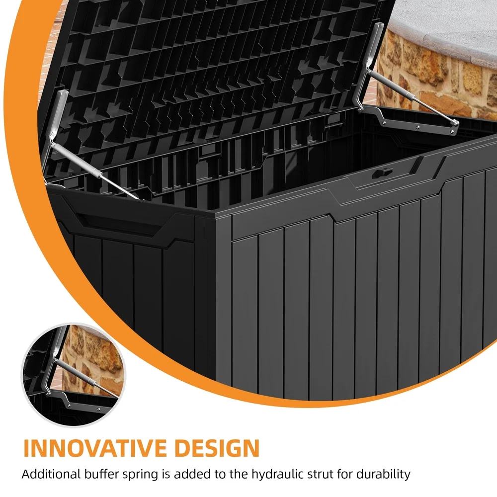 80 جالون في الهواء الطلق الراتنج صندوق سطح السفينة قابل للقفل تخزين مقاومة الطقس الدعامات الهيدروليكية سهلة الوصول تصميم دائم حديقة الفناء #4