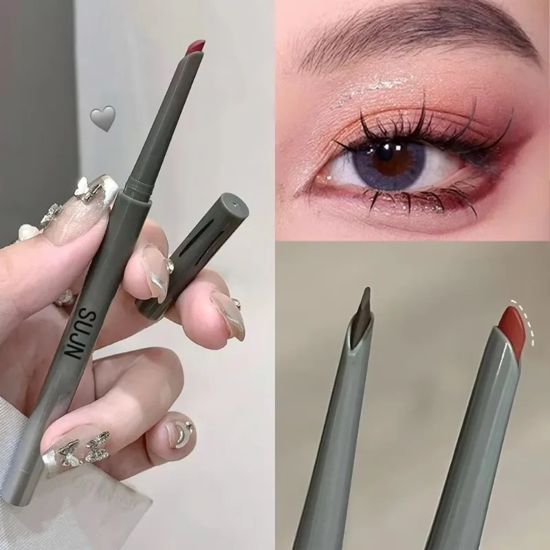 1Pc Matte Wine Red Silky Long-lasting Eye Liner Gel Pencil Lasting Smooth Easy To Color Waterproof Flat Head Eyeliner Eye Makeup