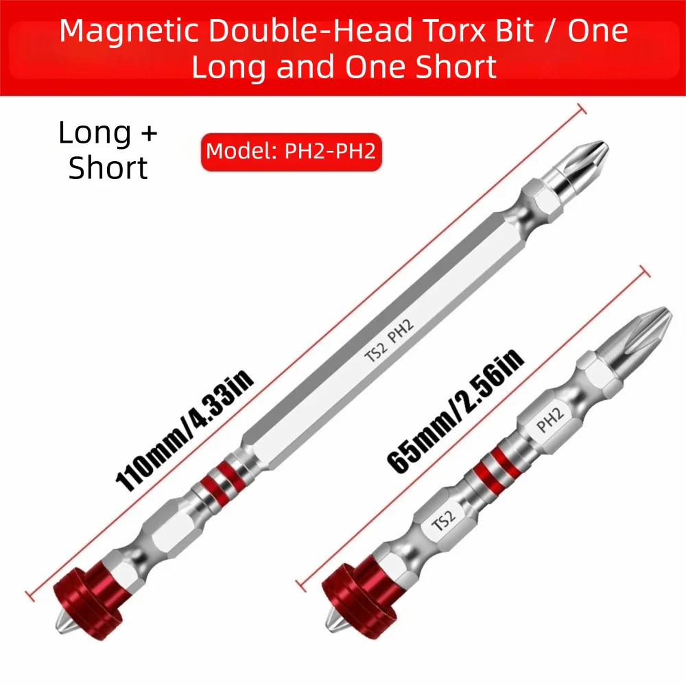 4pcs/Set S2 Steel Double Head Screwdriver Bit Impact Resistant 65-110mm Impact Screwdriver Bit High Hardness Electric Drill Bit