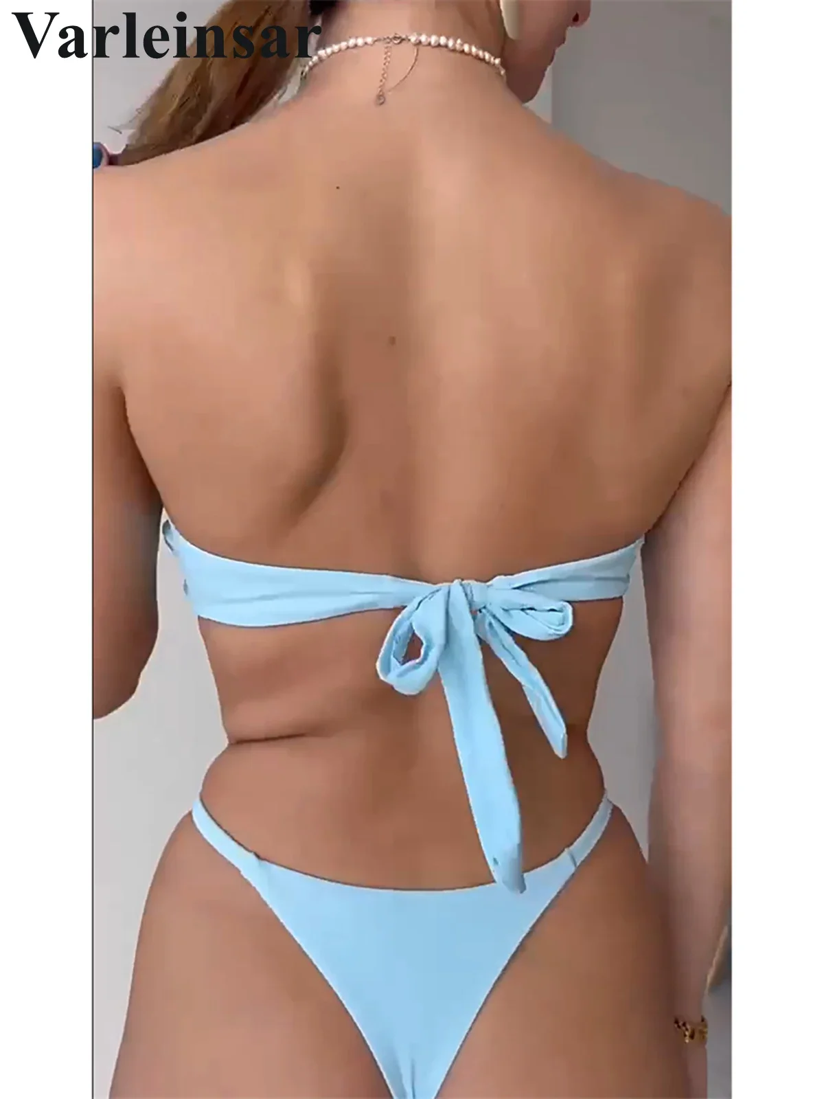 New Metal Star Bandeau High Cut Thong Bikini Women Swimwear Female Swimsuit Two-pieces Bikini set Bather Bathing Suit Swim V6422
