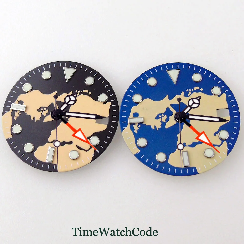 29mm Watch Dial Face Watches Hands Accessories Fit NH34 GMT Automatic Movement Date Window Fully Luminous Black or Blue