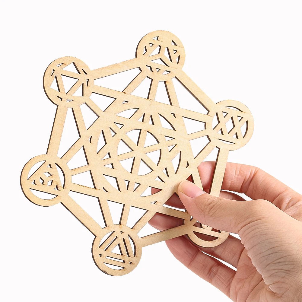 Metatron\'s Cube Sacred Geometry Wood Board Hexagram Wall Art Hanging Decor Yoga Meditation Spiritual Crystal Grid Display Base