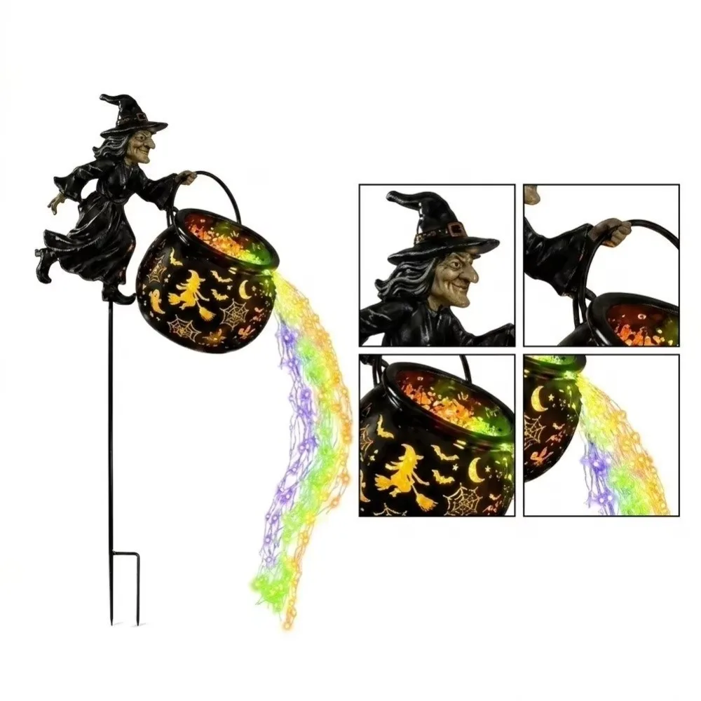 LED Halloween Witch Cauldron Garden Light Carved Cutouts Lawn Walkway Lighting Halloween Garden Lights Shadow Projection