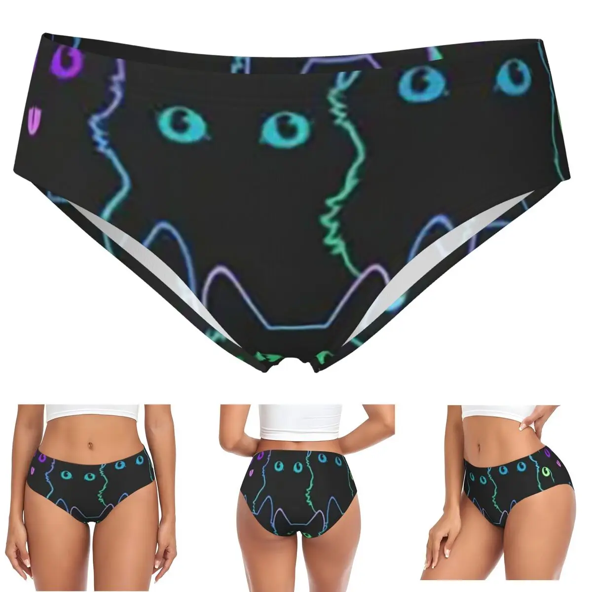 Siluetas de gato coloridas personalizadas, bragas de gatos negros de dibujos animados, calzoncillos cómodos para mujer, ropa interior transpirable para mujer