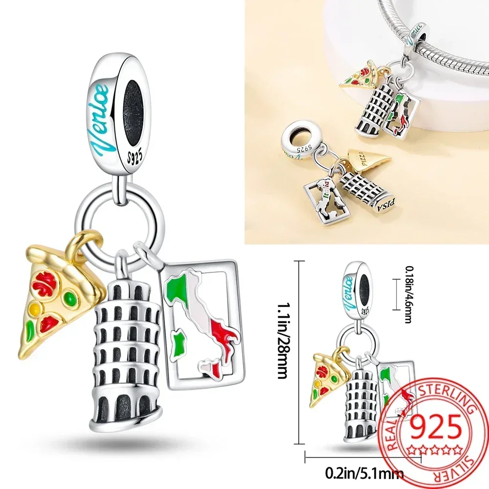 Authentique breloque en argent regardé 925, statue de pages, breloque perlée, convient au bracelet Pandora, bijoux de bricolage, voyage en voiture,