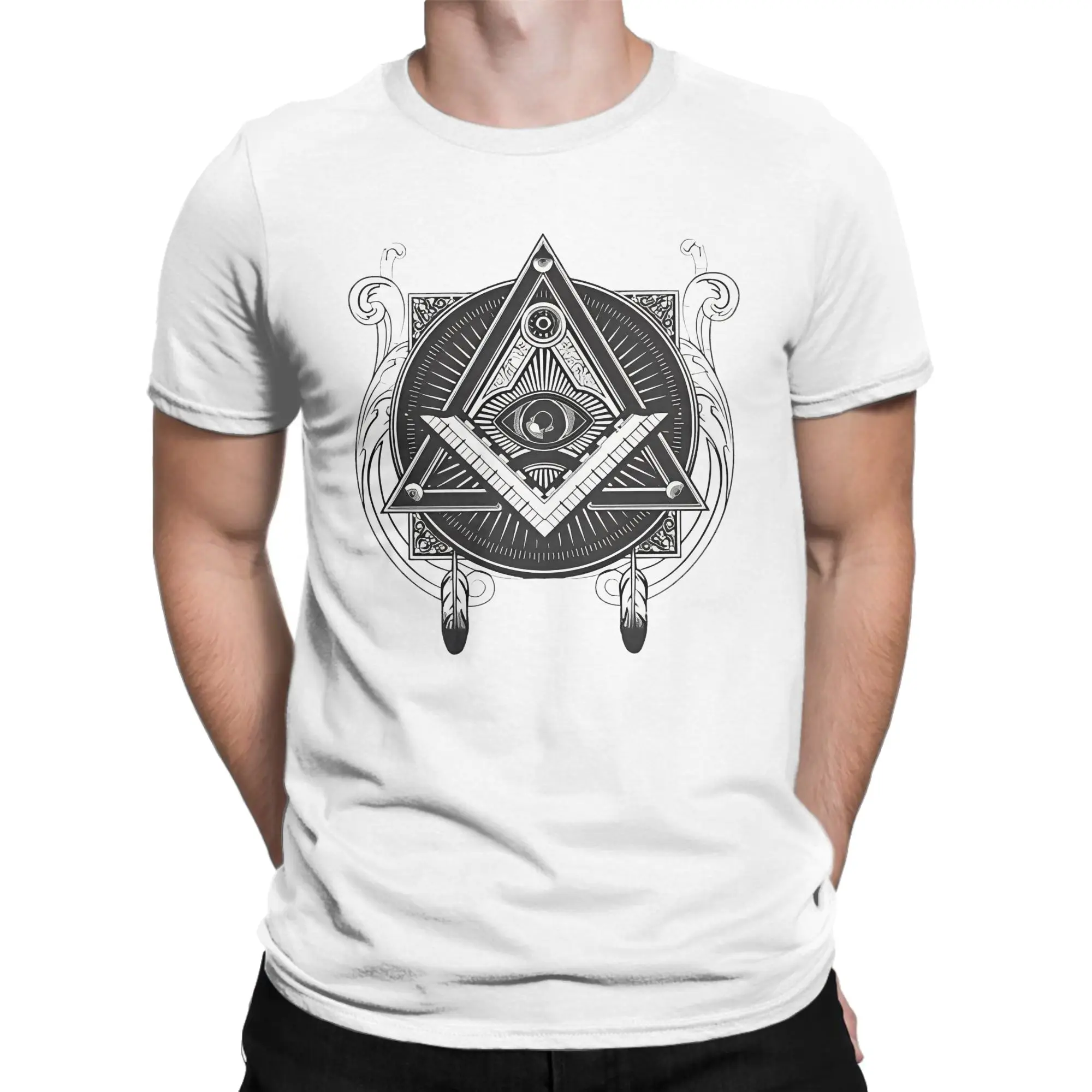 Casual Eye Of Providence T-Shirt Men's Cotton Short Sleeve Freemasonry Astrology Square Compass Round Neck Summer Tops Shirts