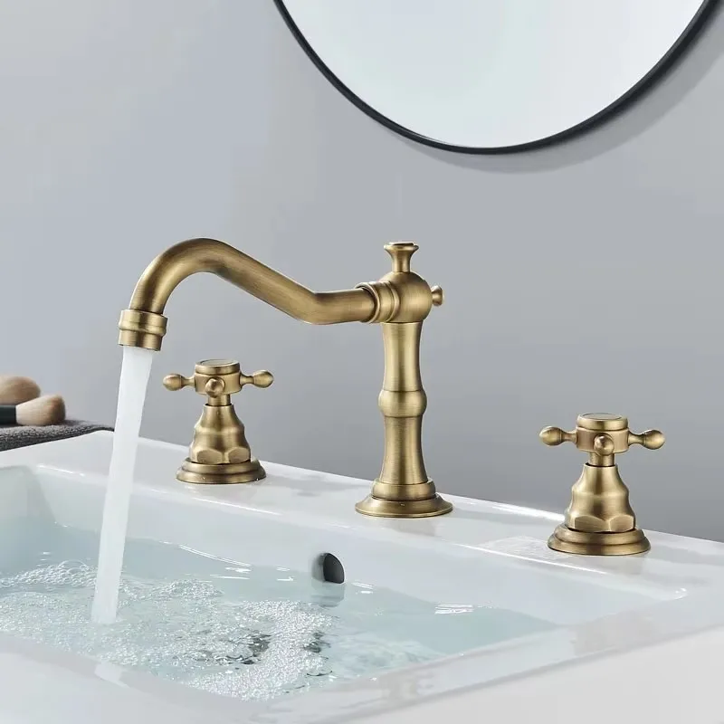 

Смеситель для ванны с 3 отверстиями, черная латунь, двойная ручка, смеситель для раковины в ванной комнате, кран для горячей и холодной воды, набор из 3 предметов, смеситель для садовой ванны