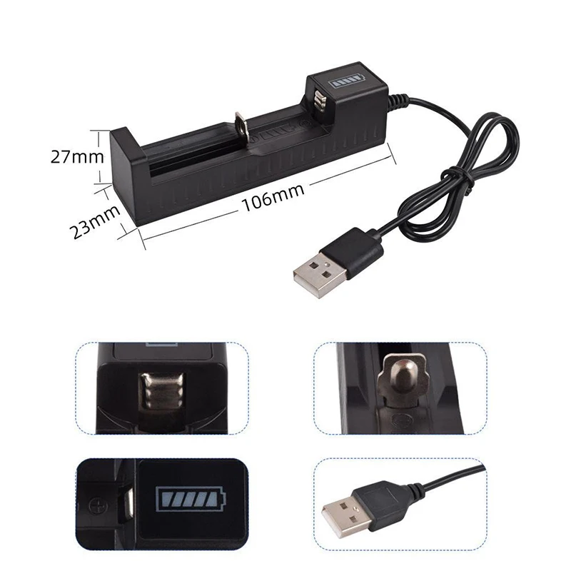 18650 Battery Charger USB Single Slot Universal Quick Charging Rechargeable Lithium Battery Charger for 18650 26650 14500 16340