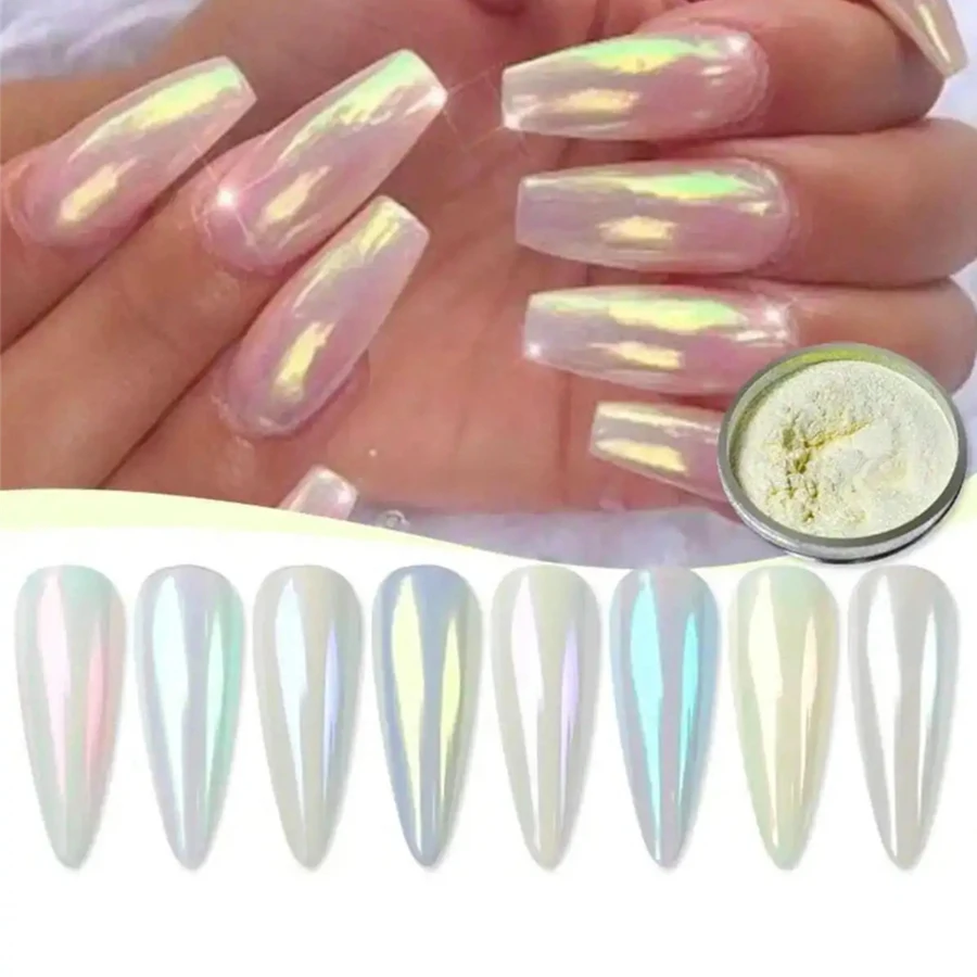 Poudre Chromée Blanche pour Nail Art, Effet Miroir, Perle D.lique, Peinture de Création DIY, 6 Couleurs, 1 Ensemble